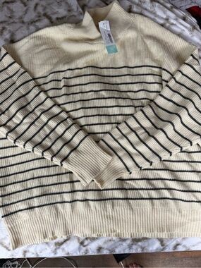 Ivory Stripe Cowl-Neck Sweater - Women